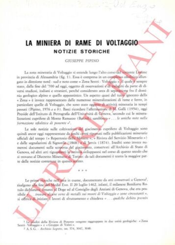 PIPINO Giuseppe - La miniera di rame di Voltaggio (Alessandria). Notizie storic - Bild 1 von 1