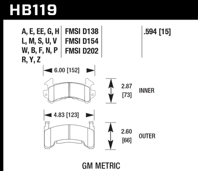 Pastillas de freno compuestas Hawk HB119B.594 Street 5,0 HPS 5,0 para Chevy Camaro 82-92 Foto 4 de 4