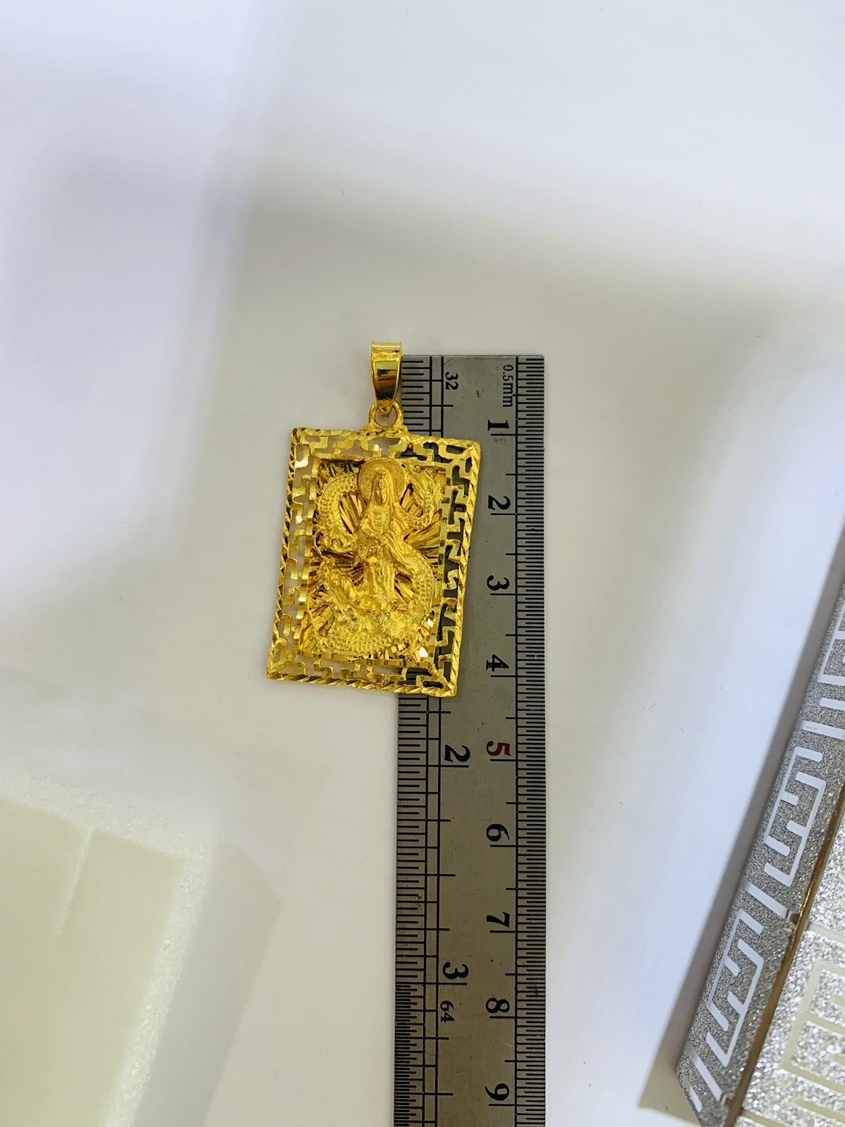 24K Solid Yellow Gold Shaped Rectangle Lucky Kung… - image 5