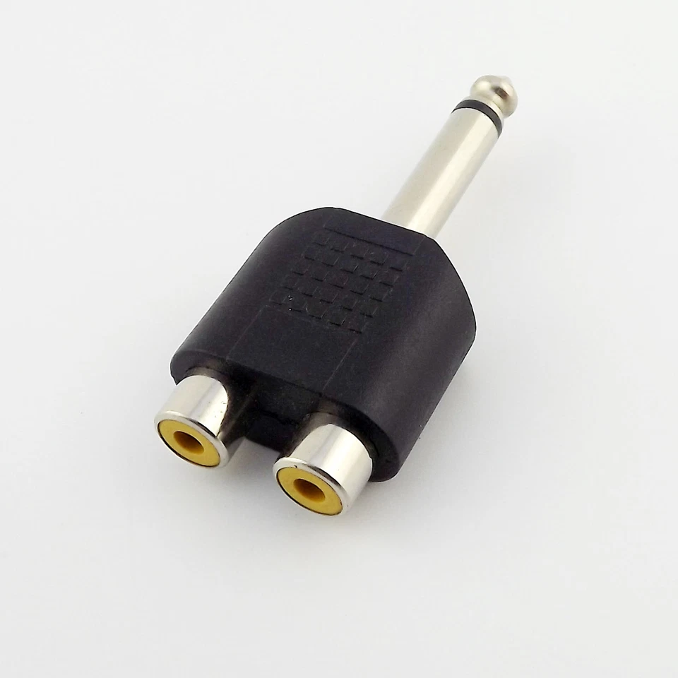 1x 6.35mm 1/4" Mono Male To 2 Dual RCA Female Y Splitter Audio Adapter Converter - Image 2 of 4