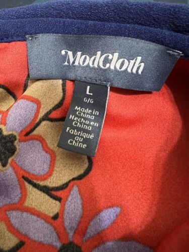 ModCloth Red Floral Shift Dress Peter Pan Collar Size Large - Picture 3 of 10