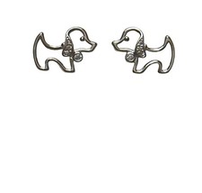 Sterling Silver Earrings- DOGS- cubic zirconias- studs-outline of dog