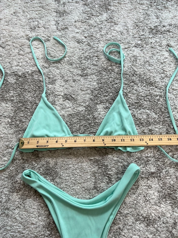 Traje de baño bikini de dos piezas con volantes para mujer talla 26 verde azulado claro elástico autocorbata Foto 3 de 4