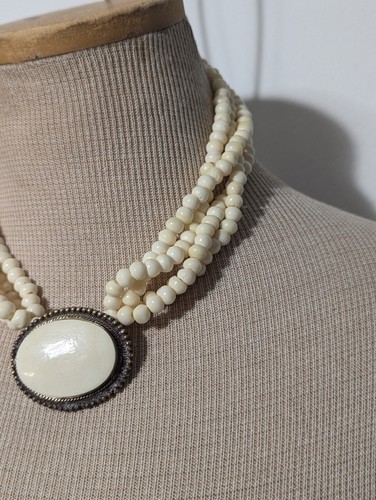 VINTAGE Hand Carved Bovine Bone Bead Necklace 18" Tribal - Picture 3 of 8
