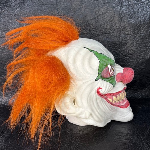 Crazy Halloween Horror Scary Clown Latex Mask Orange Hair Scary Grin Hypnotic - Picture 4 of 8