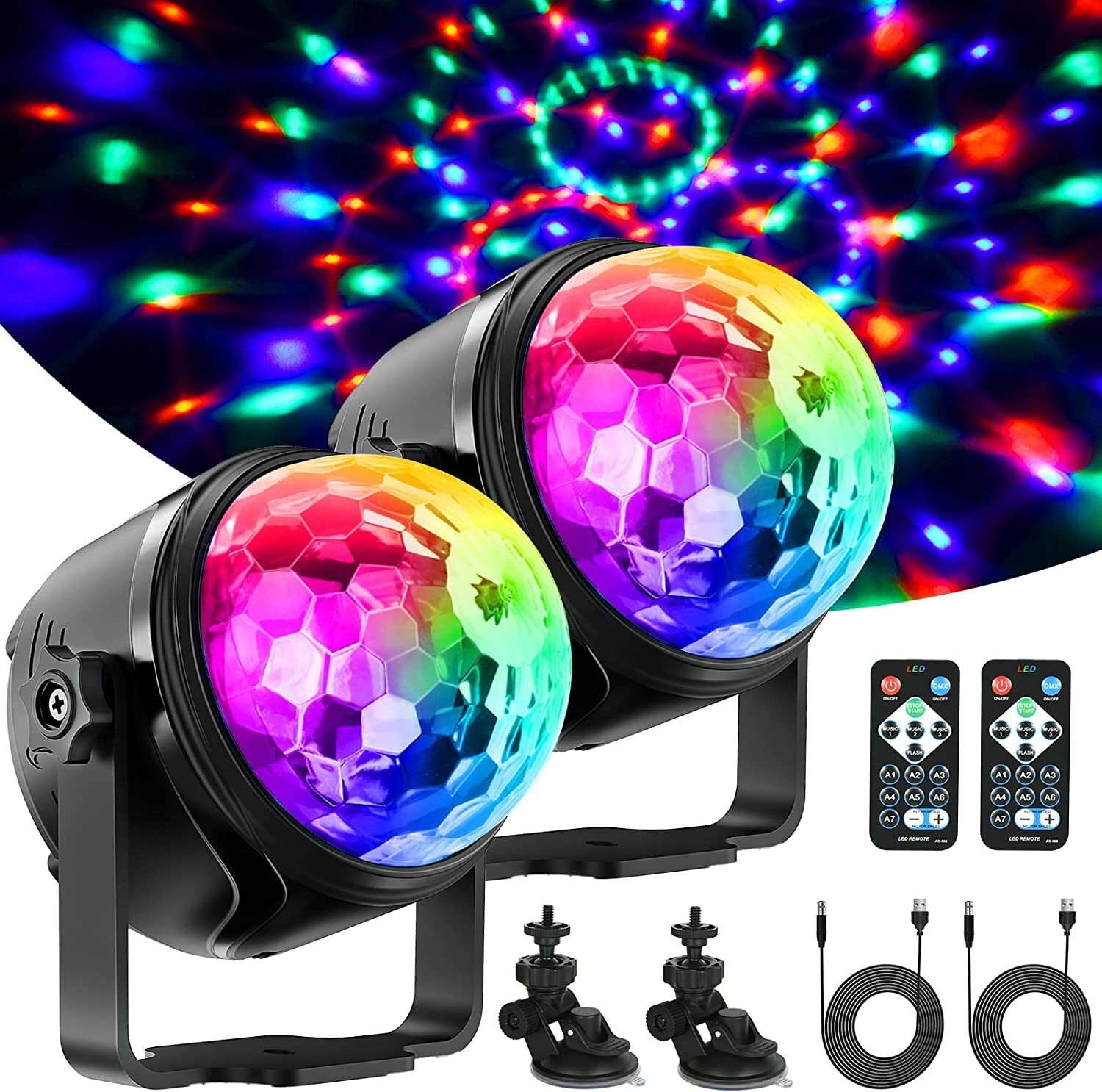 2 Luci Festa USB RGB Telecomandate: Sfera Rotante 360° per Compleanni