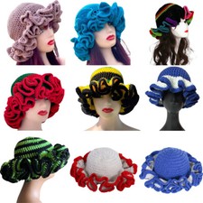 Women's Ruffle Trim Crochet Hat Soft Comfortable Handmade Knitted Bucket Hat