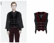 Devil Fashion Men Wine Red Victorian Goth Vest Velvet Button Up Party Waistcoat
