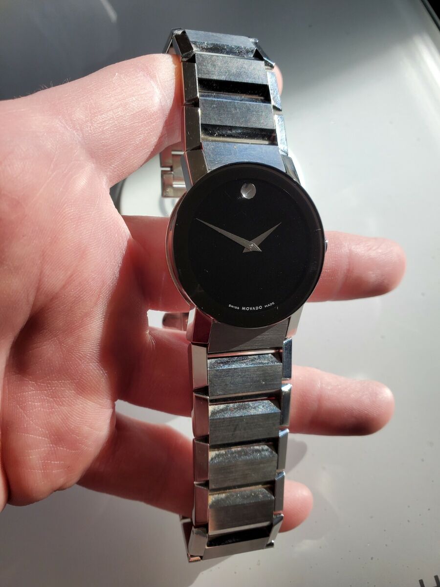 Movado Sapphire Series Black Crystal Dial Silver Band 606092 Movado Sapphire Series Black Crystal Dial Silver Band 606092