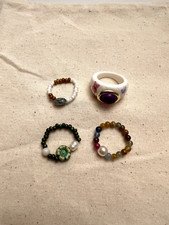 Set of 4 Handmade Colorful Beaded Rings - Adjustable