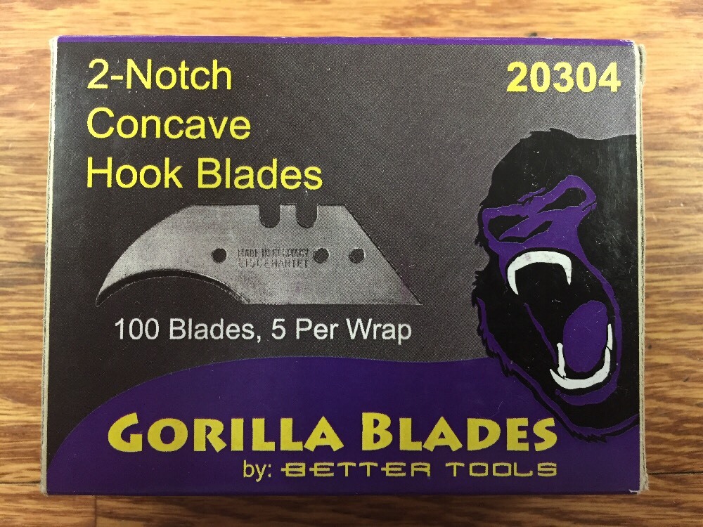 Better Tools 2 Notch Concave Vinyl Flooring Knife Hook Blades, 100 Per