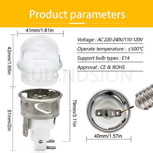 Ruiandsion W03 W04 W05 W06 W07 Lámpara Horno Microondas Bombilla Base 110V 220V - Imagen 10 de 12