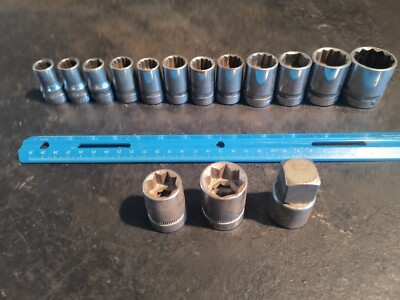 INDESTRO SUPER Vintage Sockets, Lot of 16, ½'' Drive, USA.