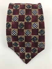 Harken LTD Burgundy Tan Red Diamond Checkered Men's All Silk Necktie USA MADE