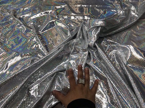 SILVER IRIDESCENT DRAGON SCALES ON A NYLON 2 WAY STRETCH SPANDEX-SOLD BY YARD - Picture 9 of 11