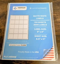 2000 Premium 2" x 2" Square Self Adhesive Labels 20 per sheet