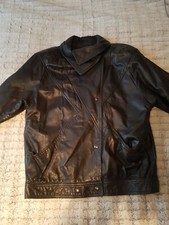 Marks And Spencer Black Real Leather Bat Wing Jacket Size 12 Used / Pockets 