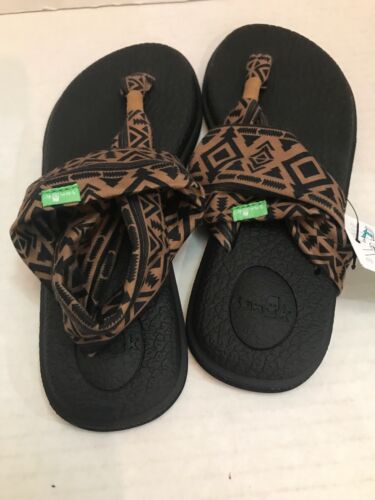 Sanuks Yoga Sling 2 Prints Women's Sz 7 Black & Brown Patterned Sandals NWT - Picture 4 of 12