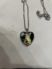 Silver Tone Guardian Angel Heart Shaped Translucent Pendant With 20” Chain