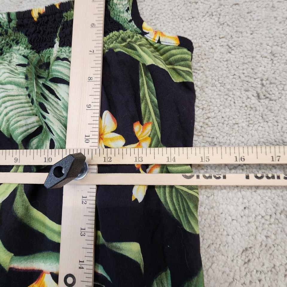 Camiseta sin mangas Aloha Hut Hawaii negra floral camisa hawaiana pequeña Foto 4 de 4