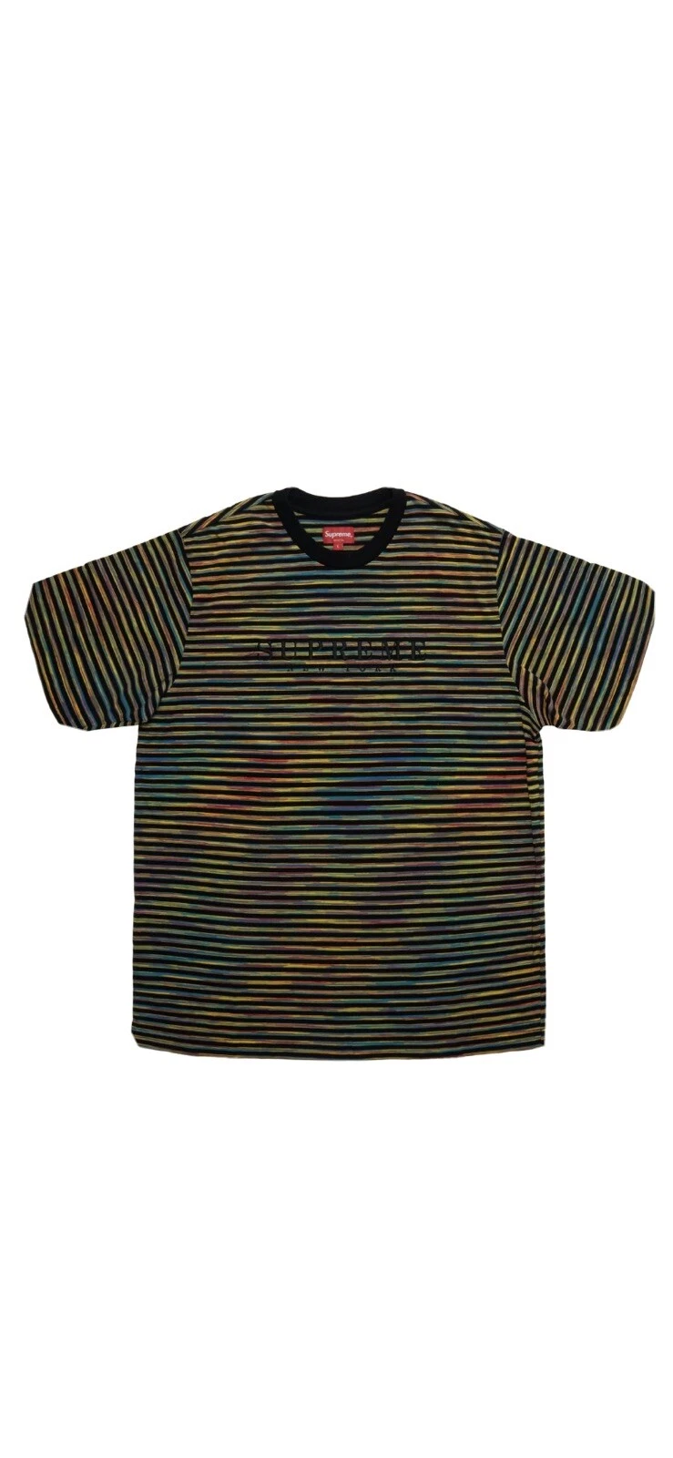 T shirt noir à rayures statiques Supreme New York taille XL XLarge manches courtes