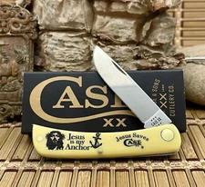 Case XX USA Yellow Anchored In Christ / Jesus Saves Sod Buster Jr Knife NEW