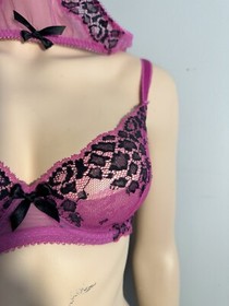 L'AGENT by AGENT PROVOCATEUR Reya Lace Mesh Pink Black Bra Underwire 32E W Tag