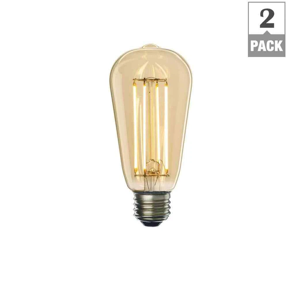 Bulbrite 60W Equivalent Amber LED ST18 Dimmable Filament Light Bulb (2-Pack) - Image 2 of 4