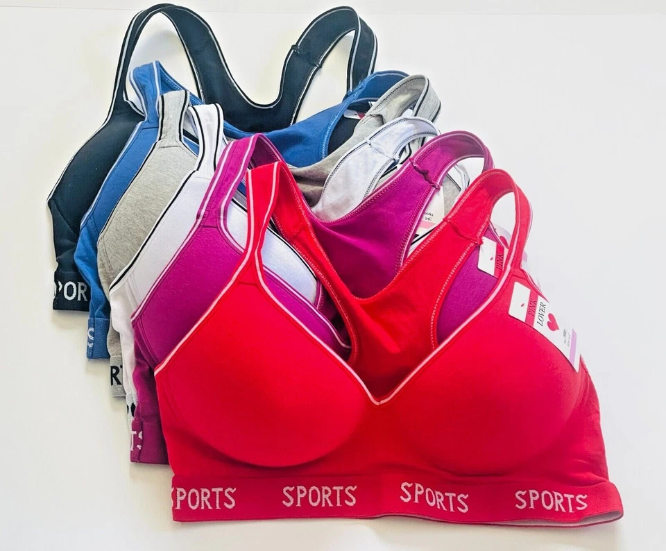 2-6 Pack Racerback Sports Bra Women's High Impact Running Yoga Workout Bras 6882 - Image 2 of 4