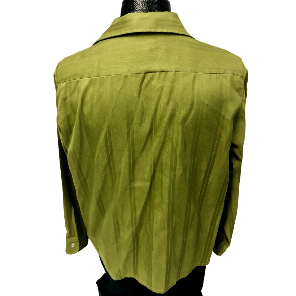 Camisa De Colección Años 50 Penneys Towncraft BRILLANTE Verde Rockabilly Cuello Lazo Panel Seda M Foto 4 de 4
