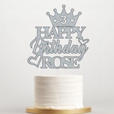 Princess Cake Topper Personalised Birthday Decor Girls Crown 1st 2nd 5th 7th