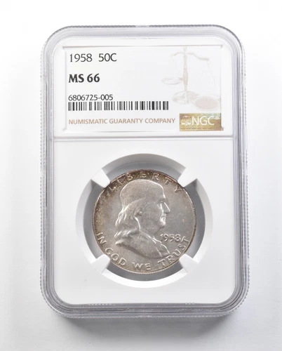 1958 Franklin Half Dollar MS66 NGC - Beautiful Tone *0610