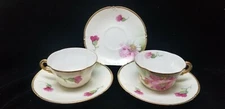 Floral Handpainted Limoges Strawbridge Clothier Pink Flowers 2 Cups & 3 Saucers