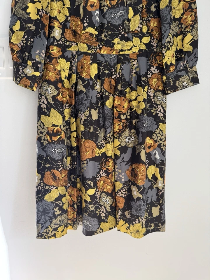 Vestido halógeno 100% seda forrado hasta la rodilla mangas 3/4 multi floral 10 Foto 3 de 4