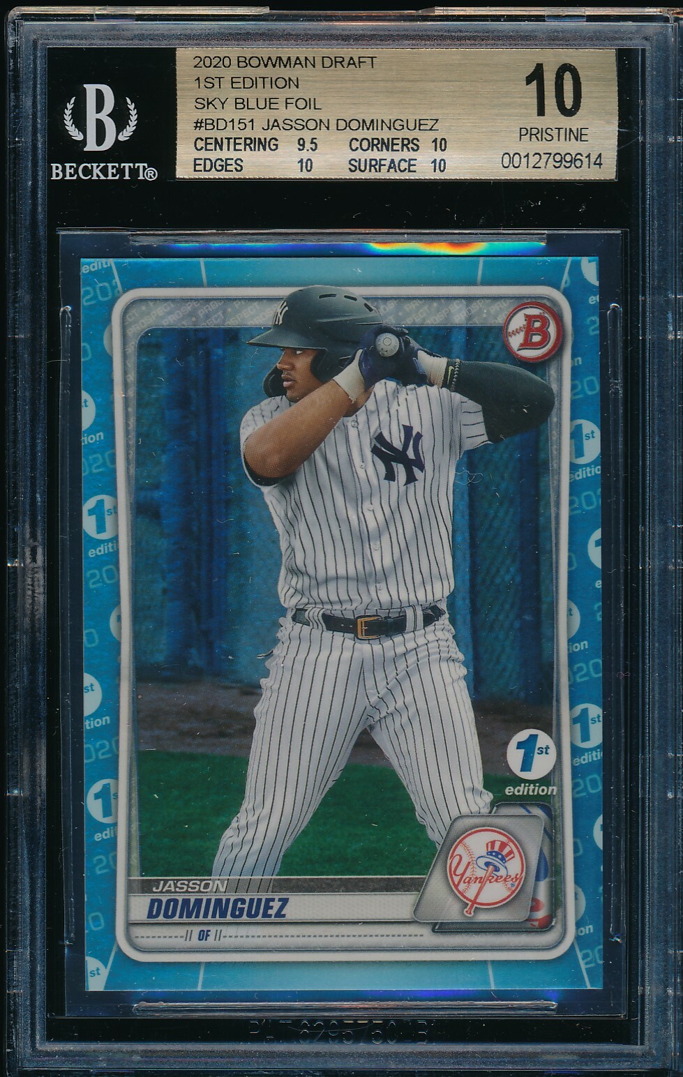 BGS 10 JASSON DOMINGUEZ 2020 Bowman Draft 1st Edition SKY BLUE FOIL RC PRISTINE