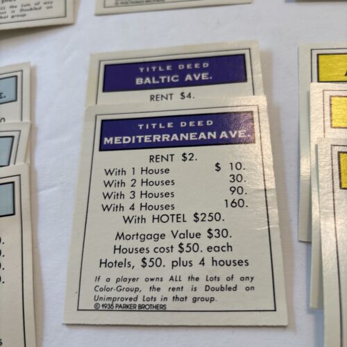 Vintage Monopoly 28 Eigentumskarten Parker Brothers Brettspiel Kunst Handwerk - Bild 5 von 12