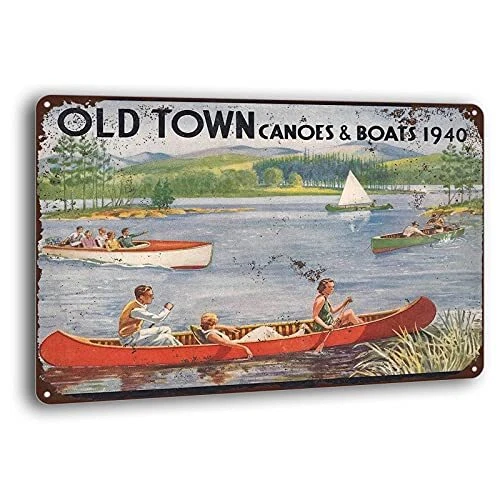 AHEMOLY 1940 Old Town Canoes & Boats Vintage Metal Sign Wall Decoration Garage Shop