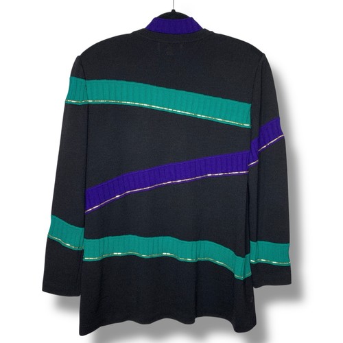 Vintage St. John Collection Striped Sweater Mock Neck Gold Toned Size Medium - Picture 5 of 9