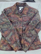Coldwater Creek Women  s Small Abstract Print Jacket Boho Earth Tone Cotton Blend