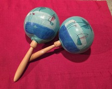Vintage Pair Mexican Hand-painted Gourd Maracas 4 sets available