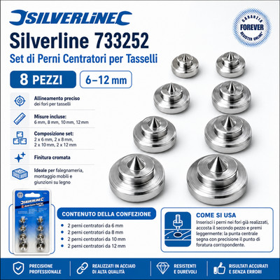 Silverline 733252 Bolzensatz mit Zentrierspitze, 8-teilig, 6-12 mm