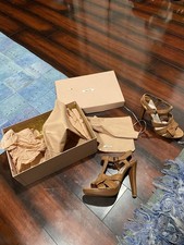 Miu Miu Women s Brown Leather Strappy Ankle Strap Open Toe Stiletto US 8