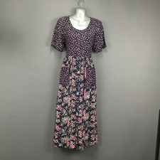 Erika Dress Womens Small Blue Floral Maxi Short Sleeve Belted Rayon Boho Summer