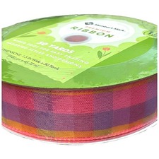 Member's Mark Premium Wired Ribbon 50 Yards 1-1/2 in Width, Plaid Multicolor