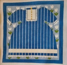 Hand Painted Needlepoint Blue Dress with Stitch guide and frame