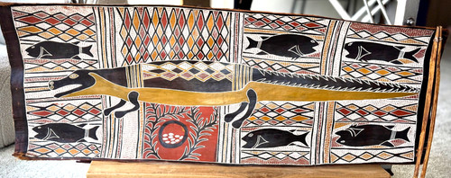 Vintage 1983 Australian Aboriginal Bark Painting by Watjinbuy Marawili - Yolngu