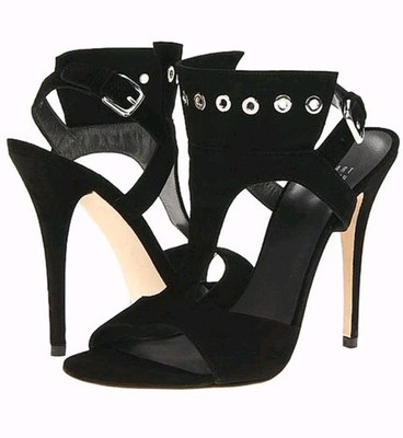 Stuart Weitzman Black Suede Frenchcuff Ankle Strap Stiletto Heels Sandals Sz 9.5