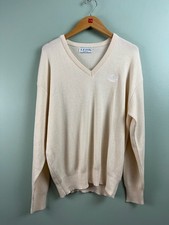 Vintage Izod Ivory/Cream White V-Neck Sweater Men’s L Made In USA Acrylic