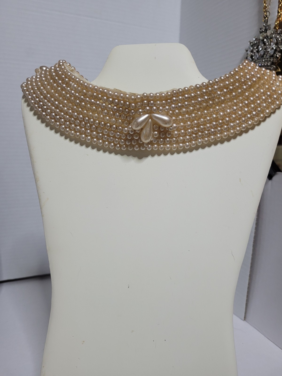 Vintage 50s Baar E  Beards Faux Pearl Collar Necklace Small Neck Choker 15