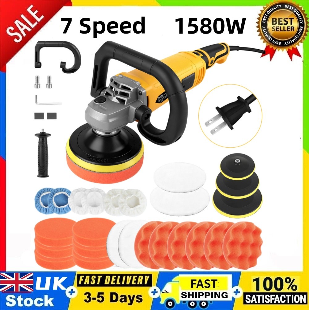 7" 2000W Car Polisher Buffer Polishing Machine Kit Waxing Tool Buffing Pad Set